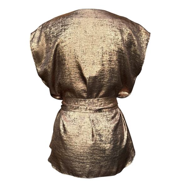 NWT Josef Ribkoff Women Rose Gold Metallic Sleeveless Belted Tunic Blouse Size 8 - Picture 3 of 11